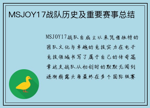 MSJOY17战队历史及重要赛事总结