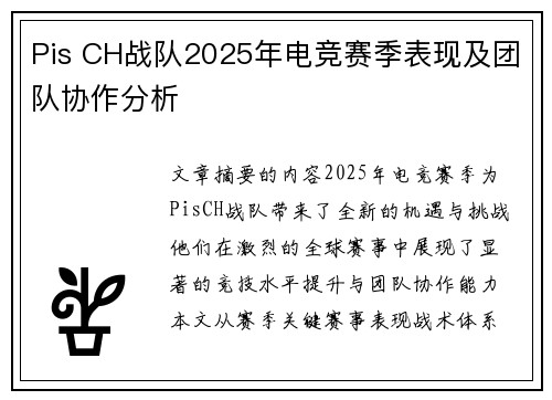 Pis CH战队2025年电竞赛季表现及团队协作分析