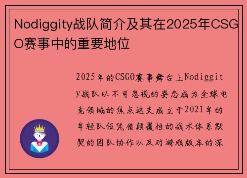 Nodiggity战队简介及其在2025年CSGO赛事中的重要地位