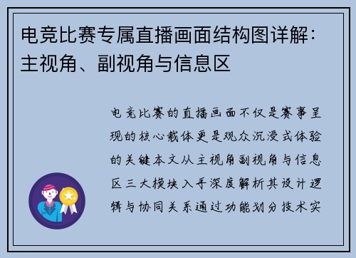 电竞比赛专属直播画面结构图详解：主视角、副视角与信息区